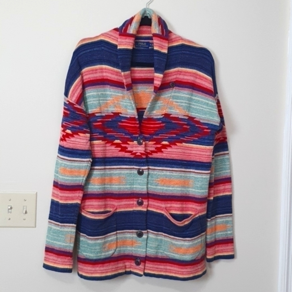 Polo Ralph Lauren Multicolor Southwestern Aztec M cardigan MSRP 295 USS